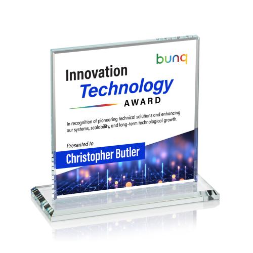 Awards and Plaques - Crystal Trophies - Bower Full Color Clear Square / Cube Crystal Trophy