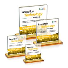 Bower Full Color Amber Square / Cube Crystal Trophy - Custom Trophies