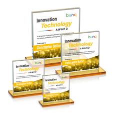 Bower Full Color Amber Square / Cube Crystal Trophy - Crystal Trophies