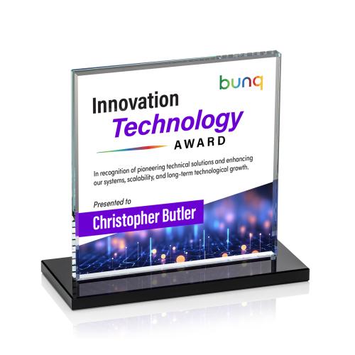 Awards and Plaques - Crystal Trophies - Bower Full Color Black Square / Cube Crystal Trophy