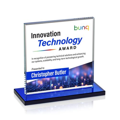 Awards and Plaques - Crystal Trophies - Bower Full Color Blue Square / Cube Crystal Trophy