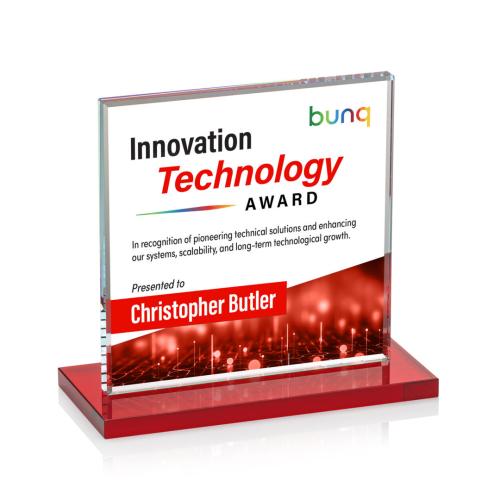 Awards and Plaques - Crystal Trophies - Bower Full Color Red Square / Cube Crystal Trophy