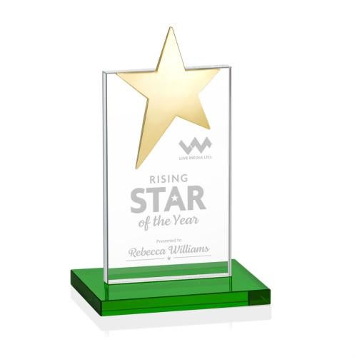 Awards and Plaques - Crystal Trophies - Horton Gold Star Green Towers Crystal Trophy