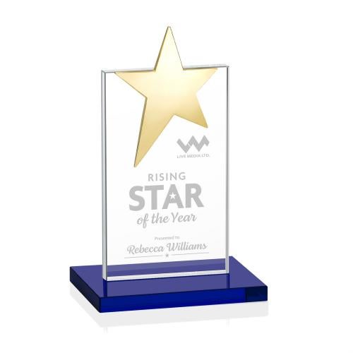 Awards and Plaques - Crystal Trophies - Horton Gold Star Blue Towers Crystal Trophy