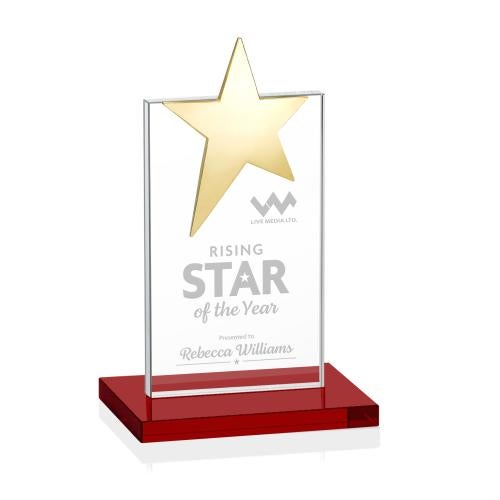 Awards and Plaques - Crystal Trophies - Horton Gold Star Red Towers Crystal Trophy