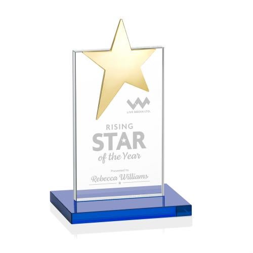 Awards and Plaques - Crystal Trophies - Horton Gold Star Sky Blue Towers Crystal Trophy