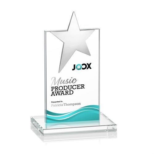 Awards and Plaques - Crystal Trophies - Horton Chrome Star Full Color Clear Towers Crystal Trophy