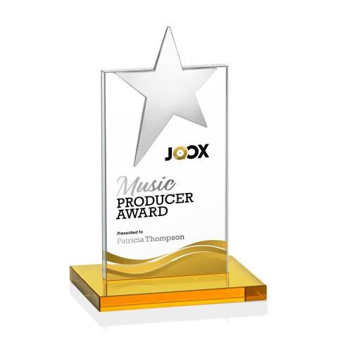Awards and Plaques - Crystal Trophies - Horton Chrome Star Full Color Amber Towers Crystal Trophy