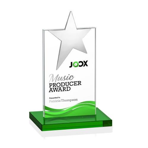 Awards and Plaques - Crystal Trophies - Horton Chrome Star Full Color Green Towers Crystal Trophy