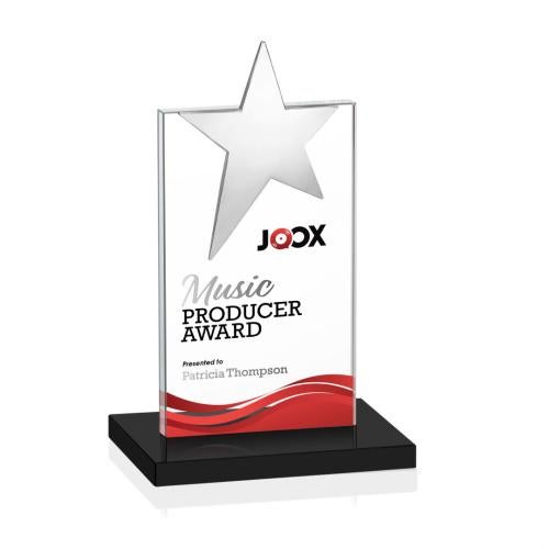 Awards and Plaques - Crystal Trophies - Horton Chrome Star Full Color Black Towers Crystal Trophy