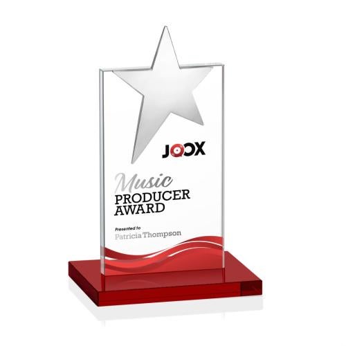 Awards and Plaques - Crystal Trophies - Horton Chrome Star Full Color Red Towers Crystal Trophy