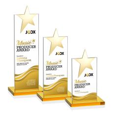 Horton Gold Star Full Color Amber Towers Crystal Trophy - Custom Trophies