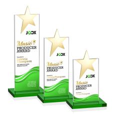 Horton Gold Star Full Color Green Towers Crystal Trophy - Custom Trophies