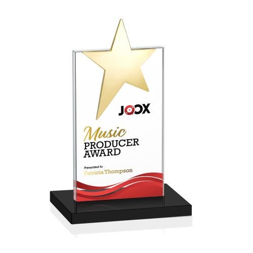 Awards and Plaques - Crystal Trophies - Horton Gold Star Full Color Black Towers Crystal Trophy