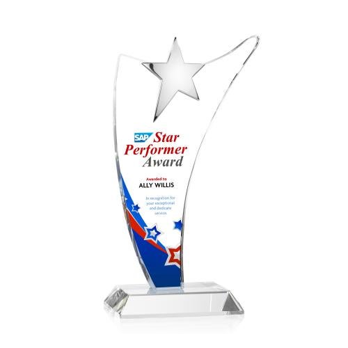 Awards and Plaques - Crystal Trophies - Benton Chrome Star Full Color Peaks Crystal Trophy