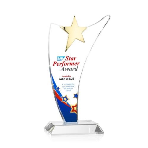Awards and Plaques - Crystal Trophies - Benton Gold Star Full Color Peaks Crystal Trophy
