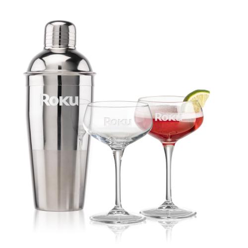 Custom Barware Glasses - Cocktail Glasses - Catania Shaker & Grady Cocktail Set