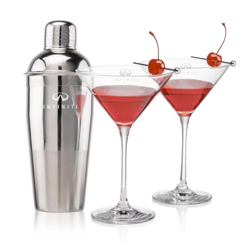 Custom Barware Glasses - Cocktail Glasses - Catania Shaker & Santiago Martini Set