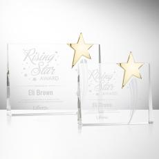 Leonard Gold Star Rectangle Crystal Trophy - Trophies