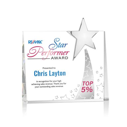 Awards and Plaques - Crystal Trophies - Leonard Chrome Star Full Color Rectangle Crystal Trophy