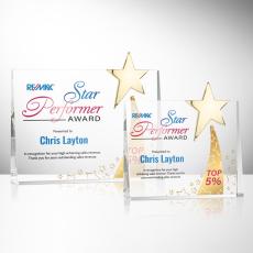 Leonard Gold Star Full Color Rectangle Crystal Trophy - Crystal Trophies