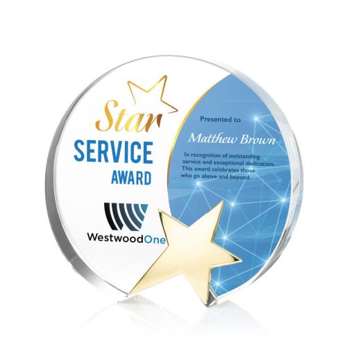 Awards and Plaques - Crystal Trophies - Meyers Star Full Color Circle Crystal Trophy