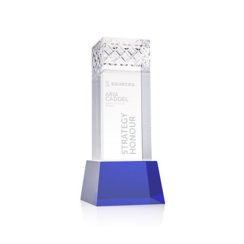 Awards and Plaques - Crystal Trophies - Velson on Base Blue Towers Crystal Trophy