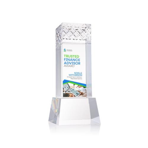 Awards and Plaques - Crystal Trophies - Velson Full Color on Base Clear Towers Crystal Trophy
