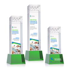 Velson Full Color on Base Green Towers Crystal Trophy - Custom Trophies