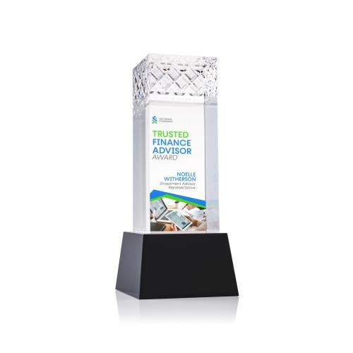 Awards and Plaques - Crystal Trophies - Velson Full Color on Base Black Towers Crystal Trophy