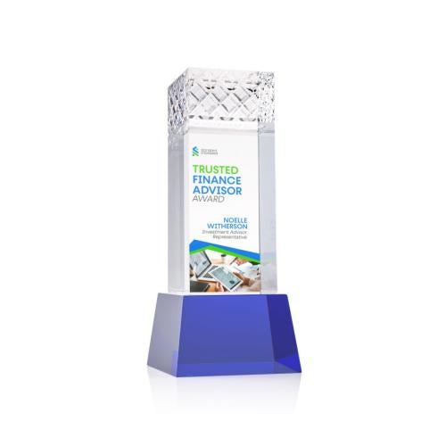 Awards and Plaques - Crystal Trophies - Velson Full Color on Base Blue Towers Crystal Trophy