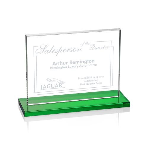 Awards and Plaques - Crystal Trophies - Roach Green (Horiz) Rectangle Crystal Trophy