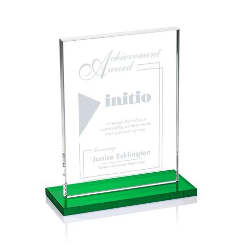 Awards and Plaques - Crystal Trophies - Roach Green Rectangle Crystal Trophy