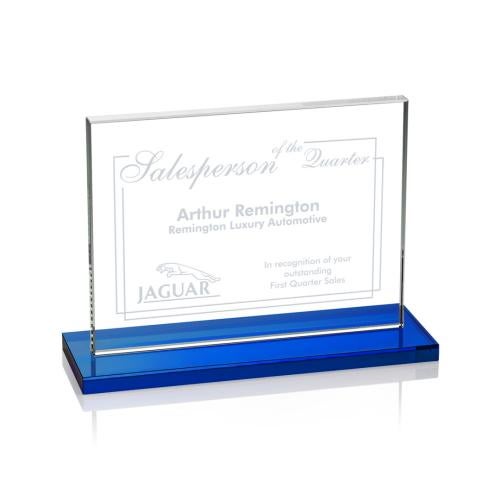 Awards and Plaques - Crystal Trophies - Roach Blue (Horiz) Rectangle Crystal Trophy