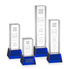 Small on Base Blue Towers Crystal Trophy - Crystal Trophies