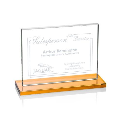 Awards and Plaques - Crystal Trophies - Roach Amber (Horiz) Rectangle Crystal Trophy