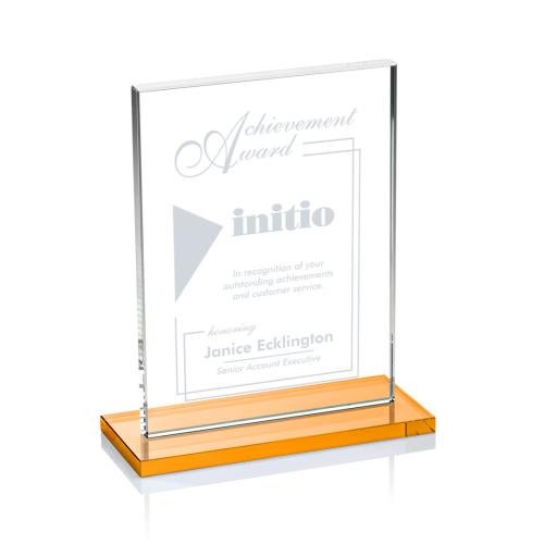 Awards and Plaques - Crystal Trophies - Roach Amber Rectangle Crystal Trophy