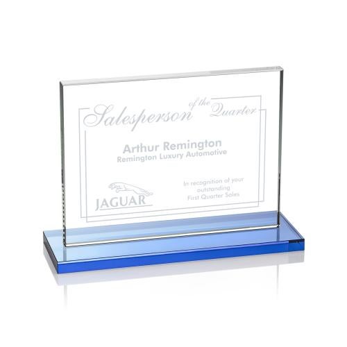 Awards and Plaques - Crystal Trophies - Roach Sky Blue (Horiz) Rectangle Crystal Trophy