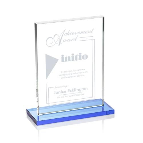 Awards and Plaques - Crystal Trophies - Roach Sky Blue Rectangle Crystal Trophy