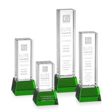 Small on Base Green Towers Crystal Trophy - Crystal Trophies