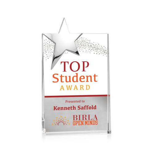 Awards and Plaques - Crystal Trophies - Denham Star Full Color Silver Rectangle Crystal Trophy