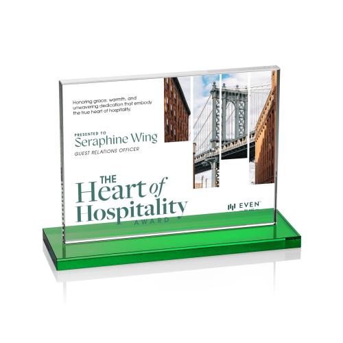 Awards and Plaques - Crystal Trophies - Roach Full Color Green (Horiz) Rectangle Crystal Trophy