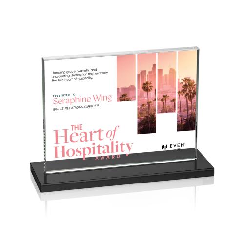 Awards and Plaques - Crystal Trophies - Roach Full Color Black (Horiz) Rectangle Crystal Trophy