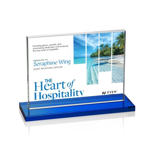 Awards and Plaques - Crystal Trophies - Roach Full Color Blue (Horiz) Rectangle Crystal Trophy