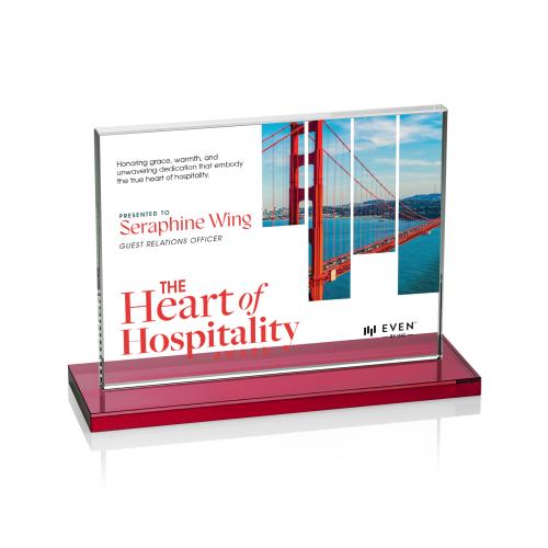 Awards and Plaques - Crystal Trophies - Roach Full Color Red (Horiz) Rectangle Crystal Trophy