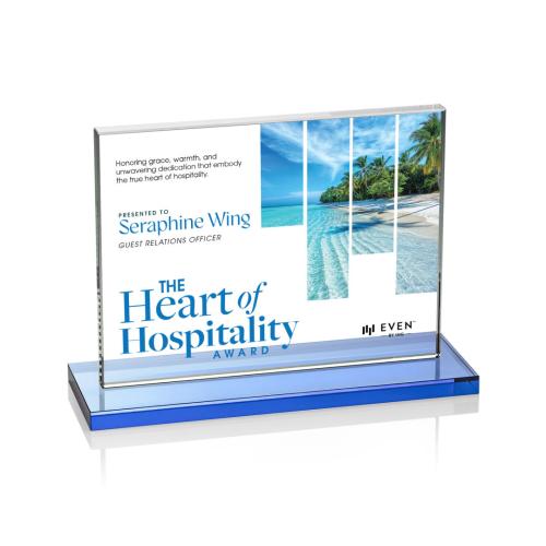 Awards and Plaques - Crystal Trophies - Roach Full Color Sky Blue (Horiz) Rectangle Crystal Trophy