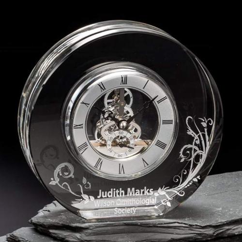 Awards and Plaques - Crystal Trophies - New Schuster Clock Silver Circle Crystal Trophy