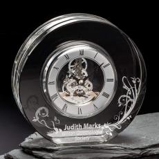 New Schuster Clock Silver Circle Crystal Trophy - Crystal Trophies