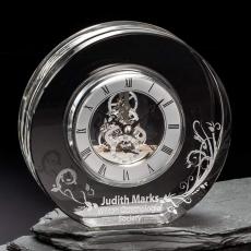 New Schuster Clock Silver Circle Crystal Trophy - Crystal Trophies