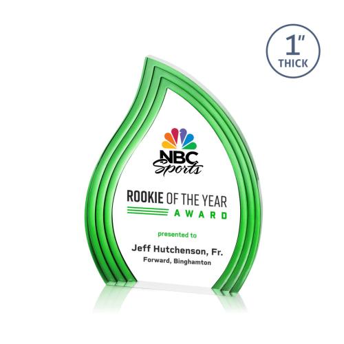 Awards and Plaques - Acrylic Trophies - Pettit Schneider Full Color Green Flame Acrylic Trophy
